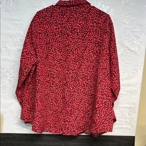 MICHAEL Michael Kors Red Pink Patterned long rollup sleeves full zip up shirt - Picture 8 of 12